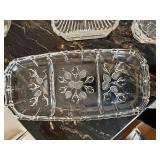 Crystal Glass Serving Dishes Set - Sunburst & Floral Pattern, Lidded Sugar Dish