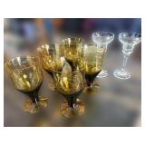 Right of Hutch - Tinted Glass Goblets (6) & Clear Candle holders (2)