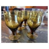 Right of Hutch - Tinted Glass Goblets (6) & Clear Candle holders (2)