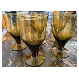 Right of Hutch - Tinted Glass Goblets (6) & Clear Candle holders (2)
