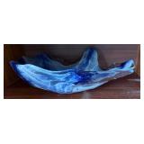 shelf inside Hutch - Handmade Murano-Style Large Glass Bowl with White & Blue Swirls