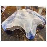 shelf inside Hutch - Handmade Murano-Style Large Glass Bowl with White & Blue Swirls