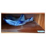 shelf inside Hutch - Handmade Murano-Style Large Glass Bowl with White & Blue Swirls