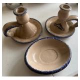 Dining Room - KOOMCO CHINA Ceramic Candle Holder Set - Blue Rim Leaf Motif, 3-Piece