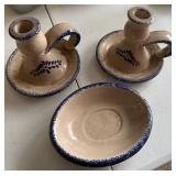 Dining Room - KOOMCO CHINA Ceramic Candle Holder Set - Blue Rim Leaf Motif, 3-Piece