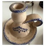 Dining Room - KOOMCO CHINA Ceramic Candle Holder Set - Blue Rim Leaf Motif, 3-Piece