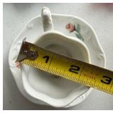 Dining Room - Glass Punch Bowl, Teal Ribbed Jar, Rose Pattern mini-Creamer on Saucer & Leaf-Shaped Dishes (Lot of 8)