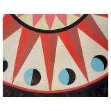 Round Sunburst Wall Plaque with Moon Phases  - 16 in Diameter, Red Rays, Pink Center