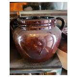 2 Brown Glazed Stoneware Crock Jar with Lid - Wire Bail Handle