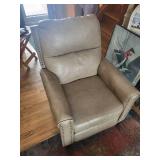 Beige Leather Recliner Chair with Nailhead Trim