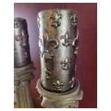 Pair of Fleur-de-Lis Taper Candlesticks on Fluted Column Bases
