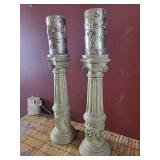 Pair of Fleur-de-Lis Taper Candlesticks on Fluted Column Bases