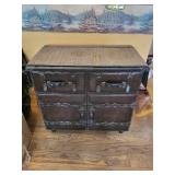 Vintage Leather Steamer Trunk Cabinet - 32x18x31