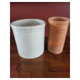 Wine Cooler Crocks - White Stoneware & Terra Cotta Ceramic Vessels (Lot of 2)