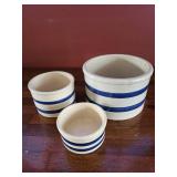 Roseville Planter Set - 3-Piece Blue Stripe Creamware, USA