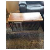 Industrial Coffee Table - Solid Wood Top, Black Metal Frame, Slatted Lower Shelf