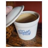 Sugar Jar with Lid & Blue Floral Bowl - White Ceramic Set