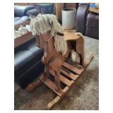 Hand-Carved Wooden Rocking Horse with Rope Mane