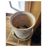 Bluebird Enamel Canister - White Cylindrical Jar with Bird Logo on Red Pedestal Base