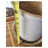 Bluebird Enamel Canister - White Cylindrical Jar with Bird Logo on Red Pedestal Base