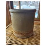 Glazed Stoneware Plant Pot - 9 in Dia x 9 in H - Grey with Rust Band