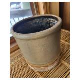 Glazed Stoneware Plant Pot - 9 in Dia x 9 in H - Grey with Rust Band