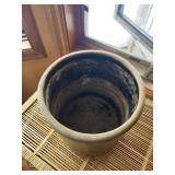 Glazed Stoneware Plant Pot - 9 in Dia x 9 in H - Grey with Rust Band