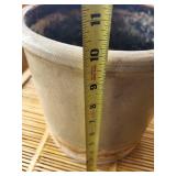 Glazed Stoneware Plant Pot - 9 in Dia x 9 in H - Grey with Rust Band