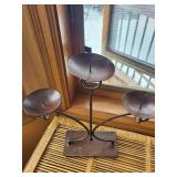 Metal 3-Candle Candelabra & Glass Rose Globe & ladybug Wall Art