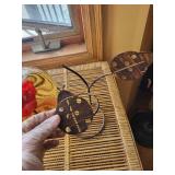 Metal 3-Candle Candelabra & Glass Rose Globe & ladybug Wall Art