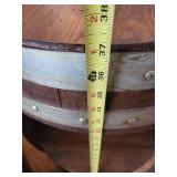 Barrel End Table - Rustic Whiskey Barrel with Storage Shelves, Wood & Metal Bands