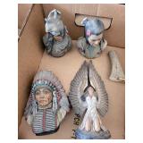 Native American Chief Busts & Angel Wing Statues (Lot of 9)