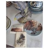 Eagle Figurine with Winter Plate, Native American Print, Western Frontier Print & Desert Postcard