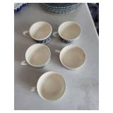 Blue & White Scenic Transferware Teacups & Plates Set