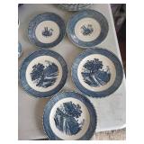 Blue & White Scenic Transferware Teacups & Plates Set