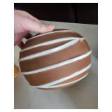 TreasureCraft Barbara Engan White Scalloped Bowl & Brown Striped Ceramic Jar - Not for Microwave