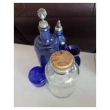 Cobalt Blue Glass Bottles & Jars with Pour Spouts - Vintage Display Set