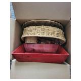 Handwoven Wicker & Red Painted trays