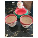 Christmas Holly Berry Stemware Glasses w/ Gold Rim & Green Goblets & Santa Planters