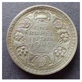 1942 India Silver 1 Rupee Coin