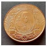 Benjamin Franklin '$100 Note' Style 1 oz Copper Round