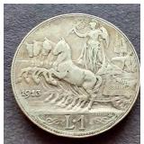 1913 Italy Silver 1 Lira