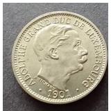 1901 Luxembourg 10 Centimes Coin