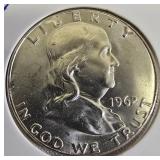 1962-P Franklin Half, 1962-D Quarter, and 1962-P Dime - All from mint sets and all high grade MS 65-67.