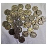 40 Buffalo Nickels from the years 1935, 1936, and 1937.
