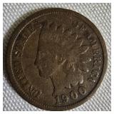 Five Indian Cents from the years 1900, 1901, 1905, and 1907 - all in worn condition.