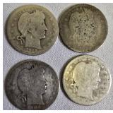Four Barber Quarters with a face value of one dollar: 1897-P, 1902-P,1904-P & 1912-P