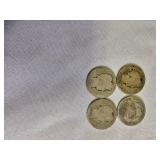Four Barber Quarters with a face value of one dollar: 1902-P, 1904-P,1916-D & NO DATE!