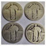 Four Standing Liberty Quarters, each with a face value of one dollar: NO DATES!