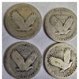 Four Standing Liberty Quarters, each with a face value of one dollar: NO DATES!